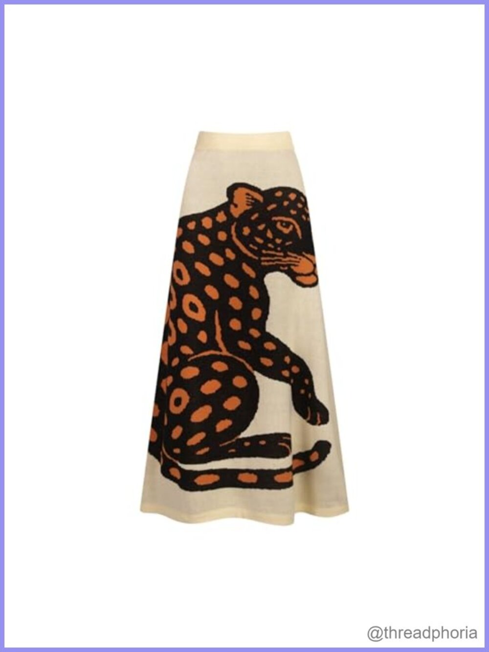 100% Cotton Knitted Midi Skirt High Waist A Line Retro Leopard Casual